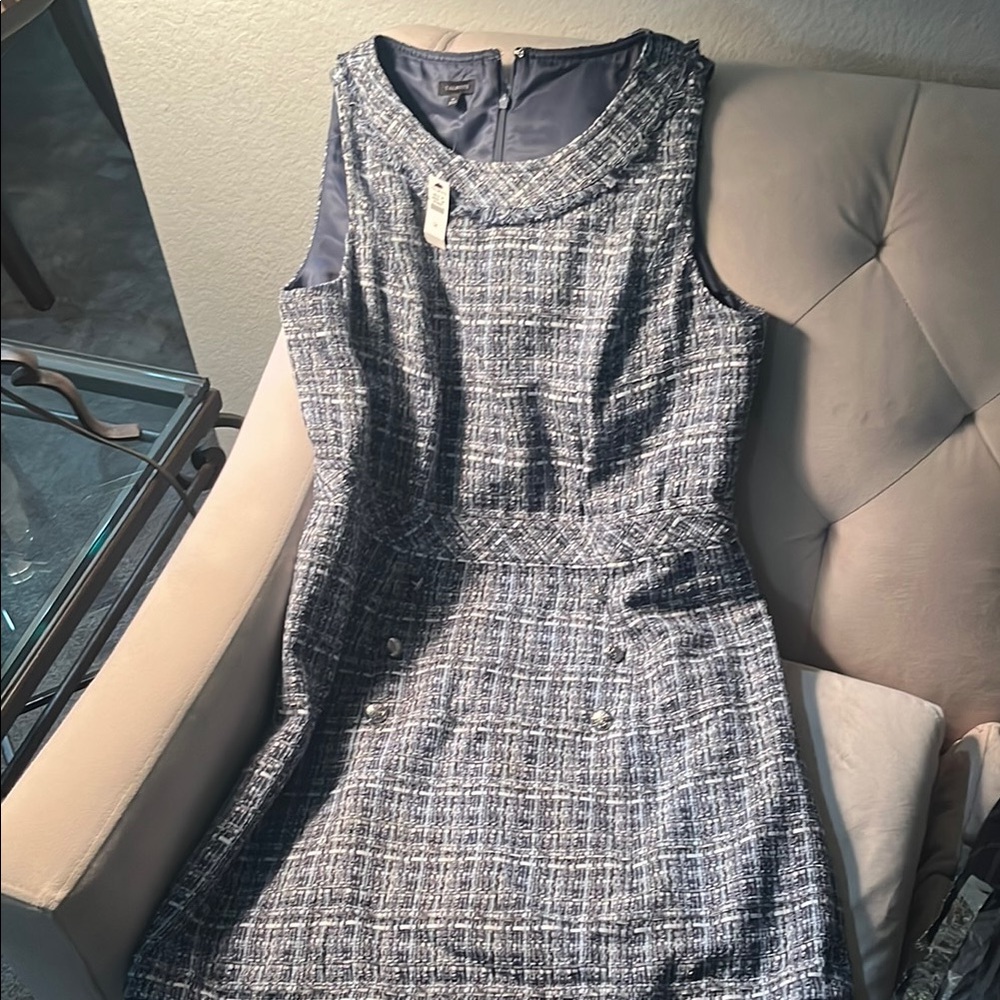 Elegant Tweed Sleeveless Dress - Blue